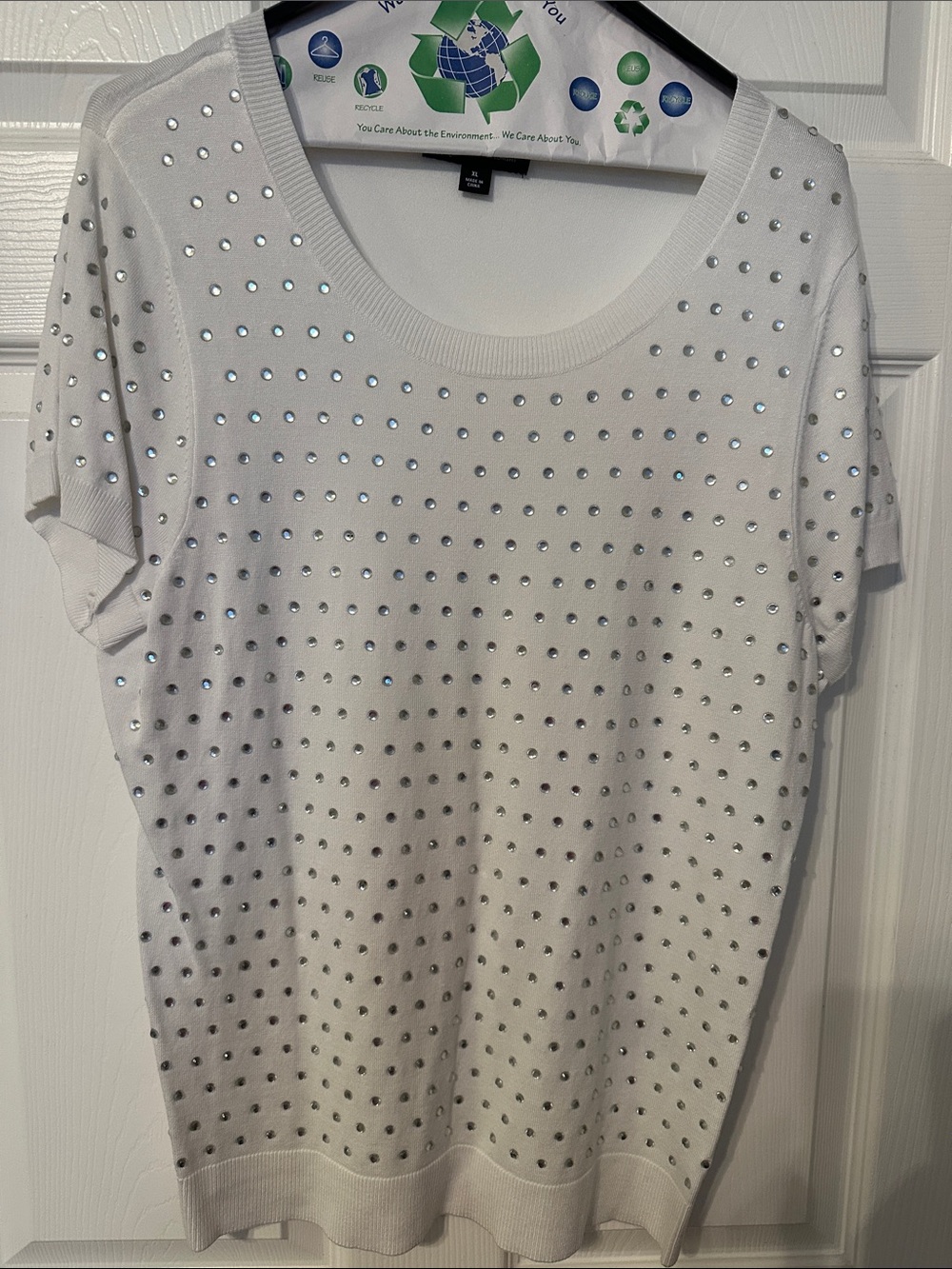 White Short-Sleeve Studded Knit Sweater by INC